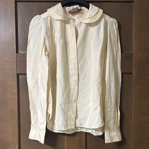 Evan Picone 100% Silk Neiman Marcus Vintage Ivory Peter Pan Collar Blouse Size 4